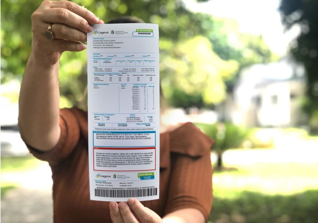 Novo modelo da conta de água da Cagece emitido como Nota Fiscal de Água e Saneamento.