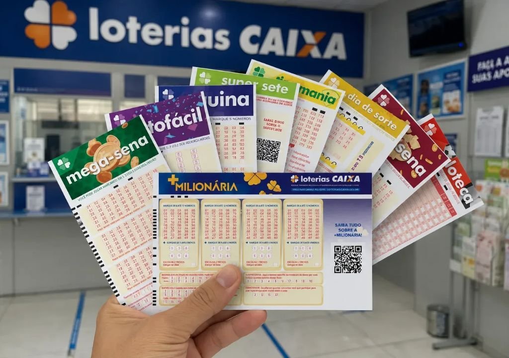 Volante da Mega-Sena com informação sobre mudança no calendário dos sorteios das Loterias Caixa.