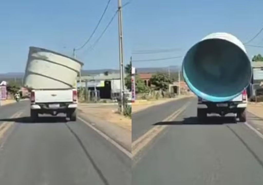 Caixa d’água cai de veículo e assusta motoristas no Ceará